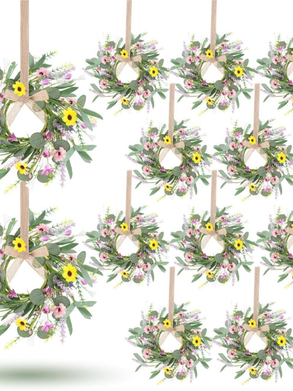 12 Pcs 3inch Spring Summer Artificial Flowered Wreath Mini Floral Wedding Candle